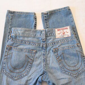 True Religion Ricky Mens 29 Relaxed Straight Jeans Blue Red Orange Stitch SN